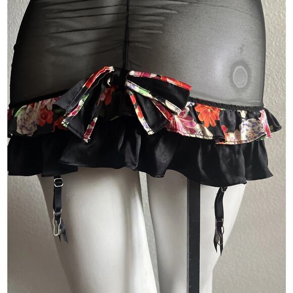 Victoria’s Secret Mesh Lace Babydoll Bustier Lingerie Dress 34C Floral Trim - Picture 6 of 10